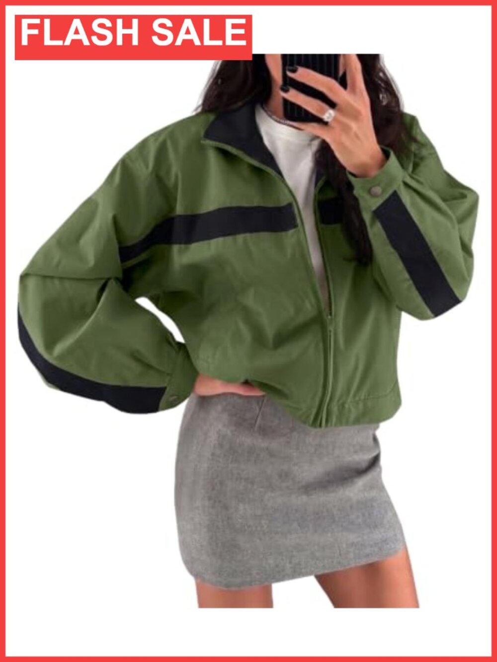 Womens Cropped Zip Up Windbreaker Jacket Lightweight Nylon Coat